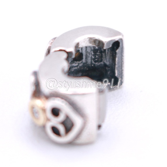 RARE - Authentic Pandora Double Heart Diamond Clip With 14K Gold - Picture 12 of 14